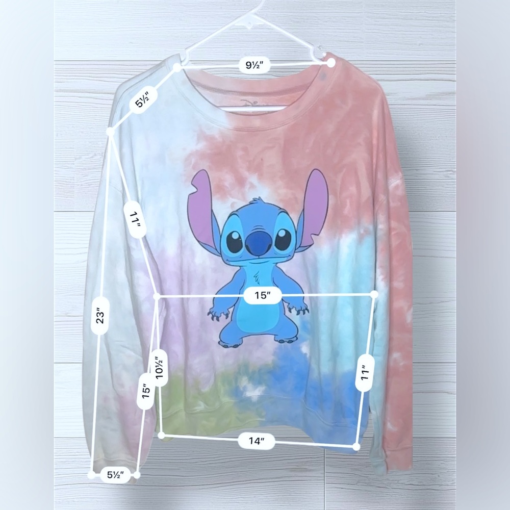 DISNEY STITCH Women’s Tie Dye Stitch Graphic Long Sleeve Sweatshirt - Picture 10 of 12